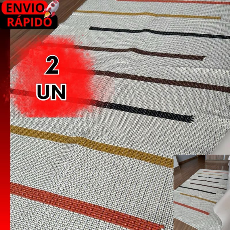 JOGO TAPETES ARTESANAIS BOHO RÚSTICO  ALGODÃO DECORATIVO CRU FEITO À MÃO EM TEAR PARA QUARTO E SALA.