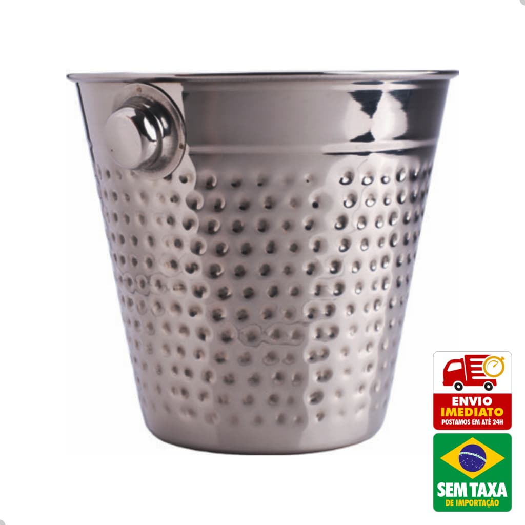 Balde Gelo Inox Martelado Prata Dourado 1 Litro 14cm Elegante para Bebidas Em Casa Tem