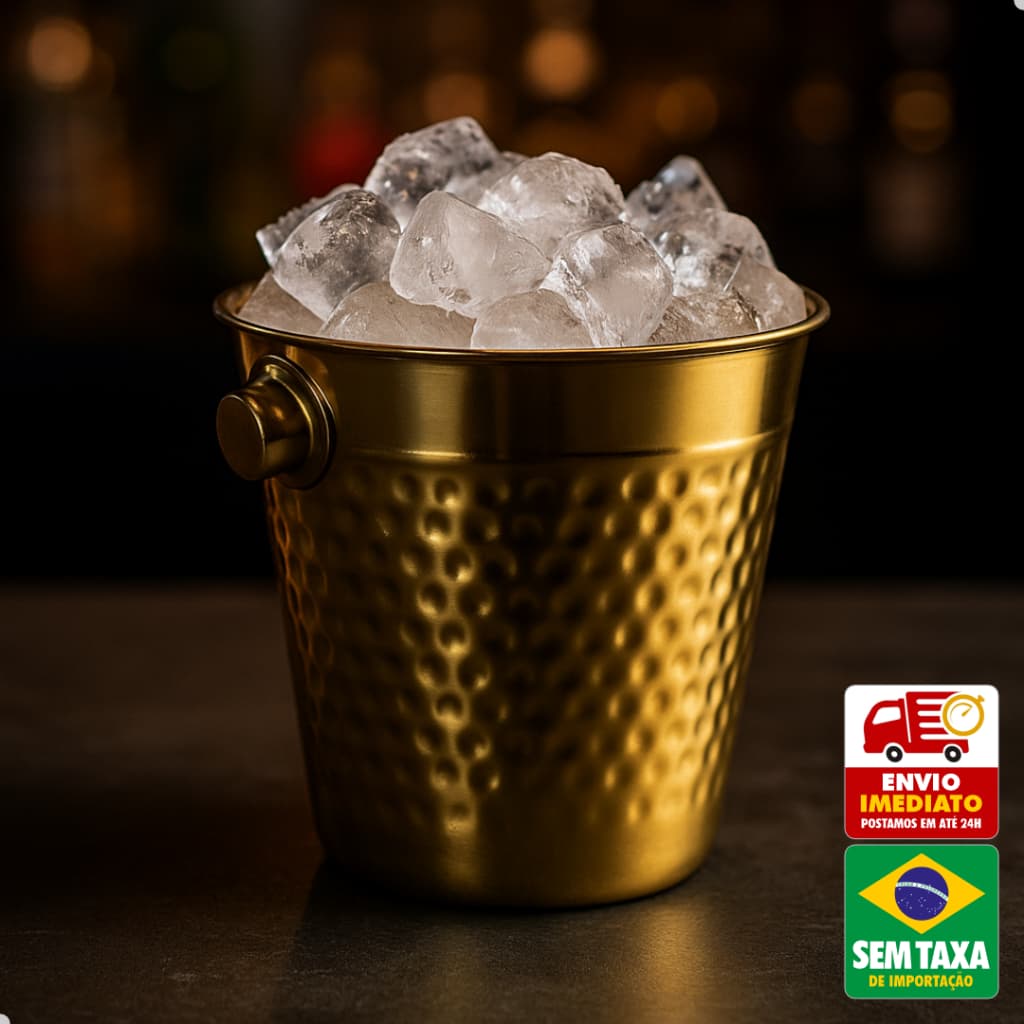 Balde de Gelo Inox Martelado 1L 14cm Pequeno Prata Dourado Elegante Bebidas Em Casa Tem