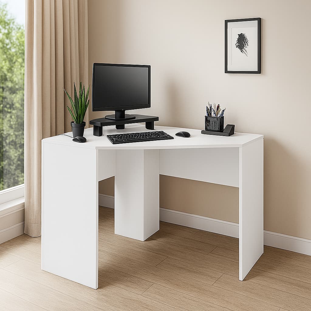 Mesa de Computador em L Escrivaninha de Canto Cubic Branco Quarto Escritório Home Office - AV