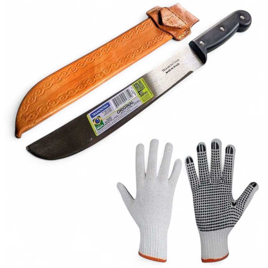 Facão Tramontina 12" polegadas para mato galho cana pescaria  jardinagem + bainha em couro + luvas