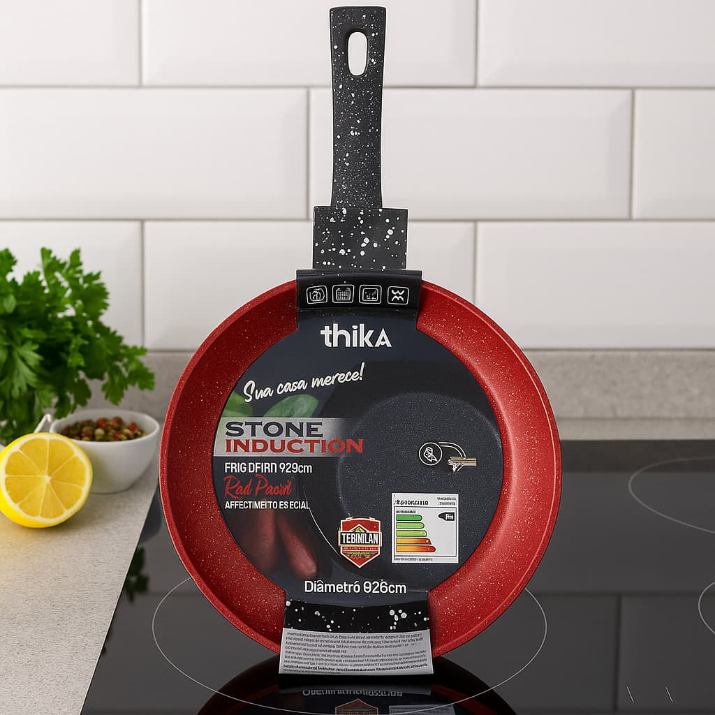 Frigideira Antiaderente Multifuncional Stone Vermelha Alumínio 18 a 28cm