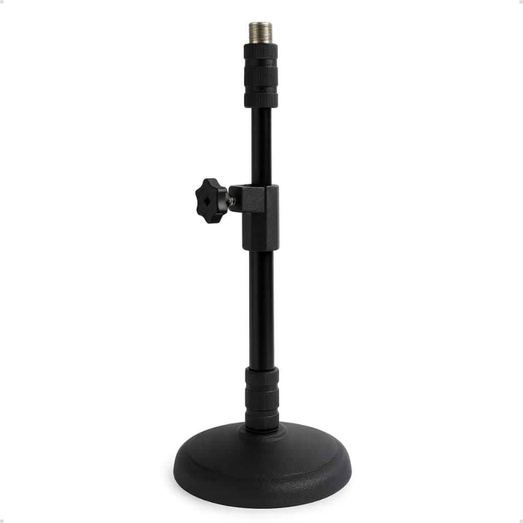 Pedestal de Mesa para Microfone Base de Aço Fundido Altura 23 a 30cm Podcast Bumbo Amplificadores
