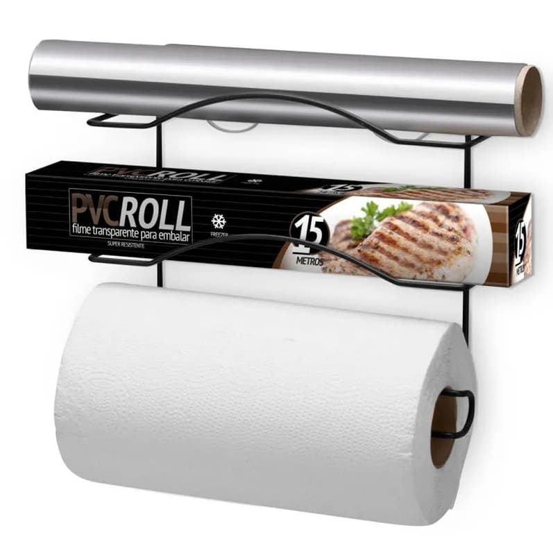Cook Home Organizador 3 Para Rolos Black Metal Fixação Com Parafusos Ou Ventosas
