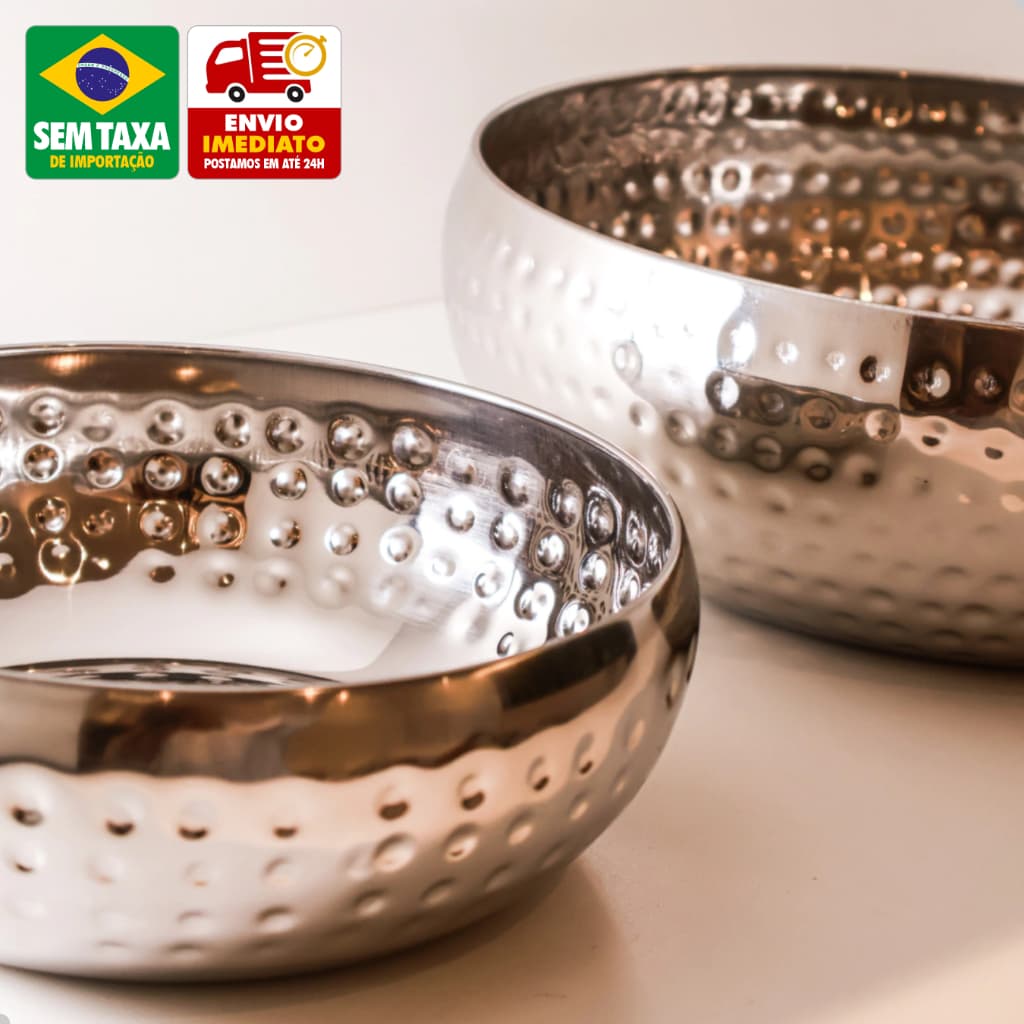 Vaso Decorativo Prata Inox Martelado Cachepô 18cm Centro de Mesa Moderno Em Casa Tem