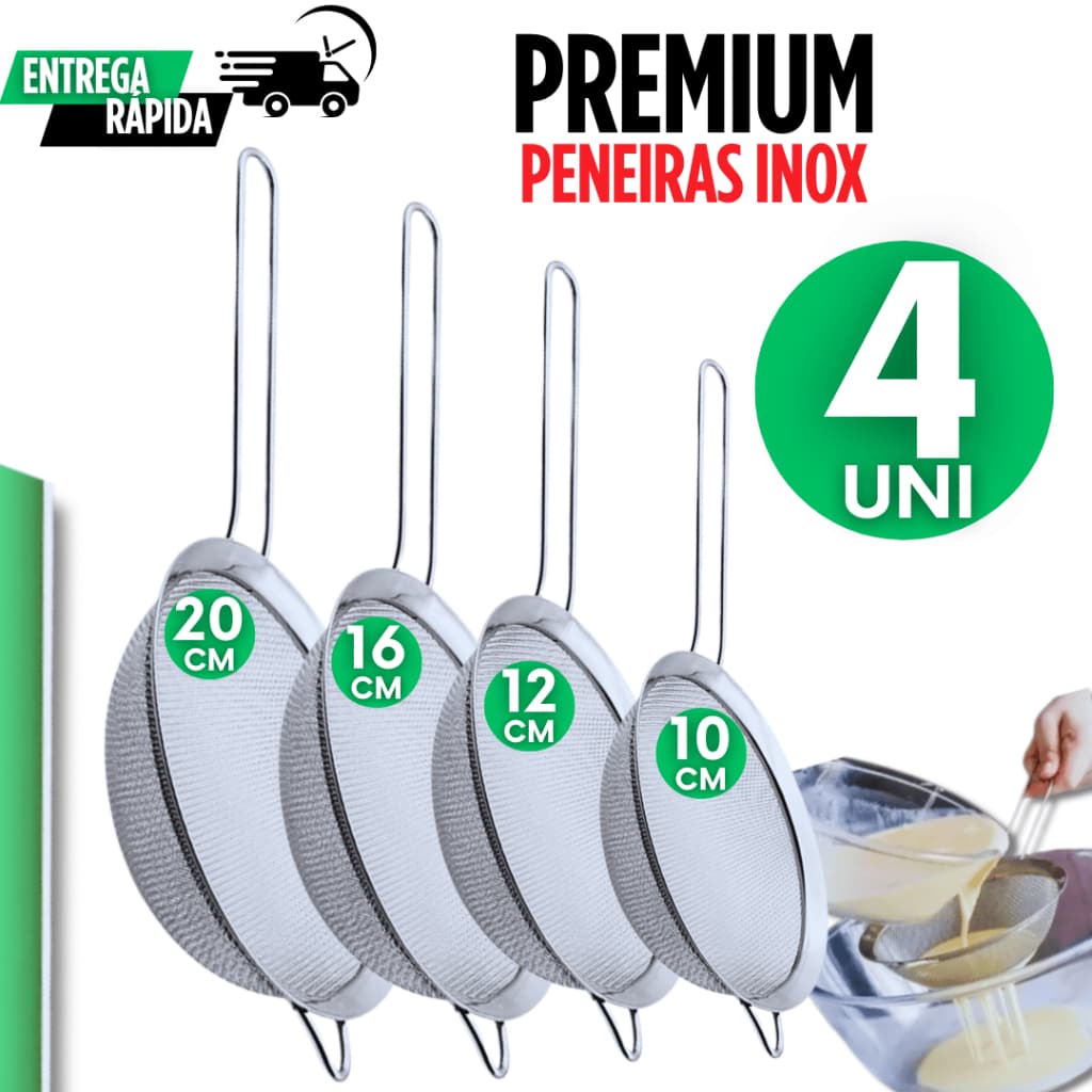 Peneira Manual Em Inox  20 cm, 16 cm, 12 cm e 10 cm, Durabilidade Garantida