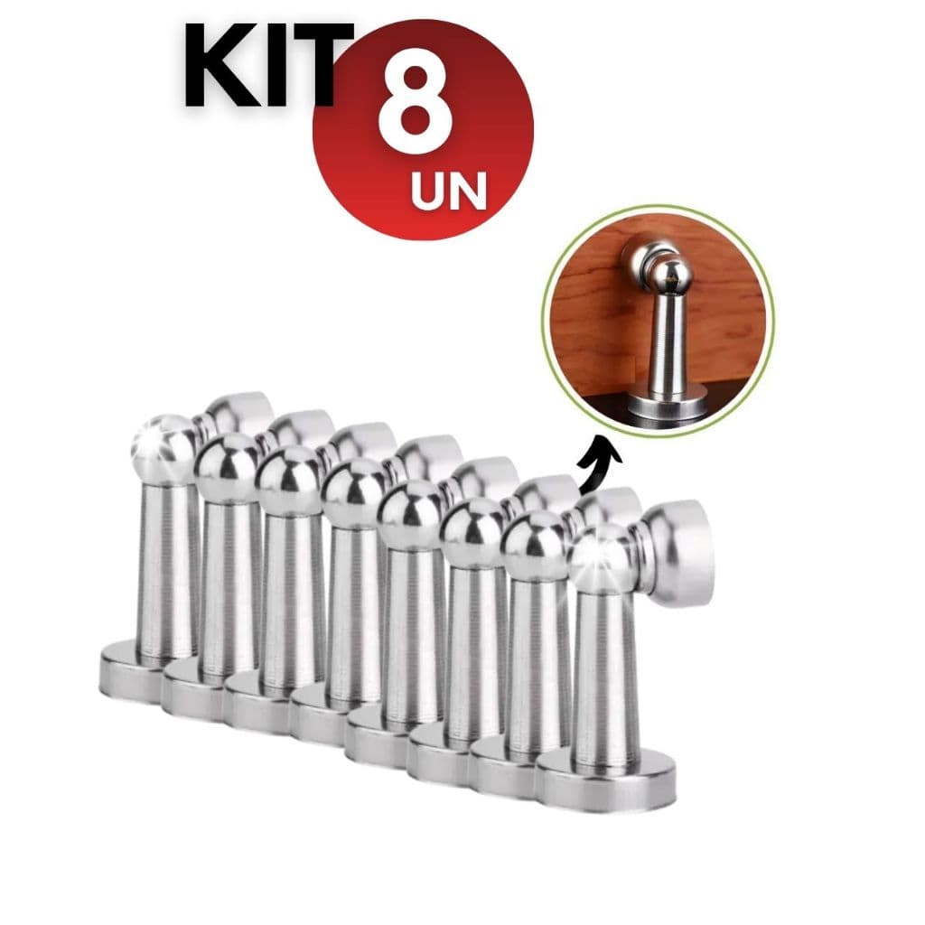 Kit 2/4/6/8 Trava Porta Magnético Fixador Prendedor de Aço Inox Cromado com Imã e Fixador Parafusado