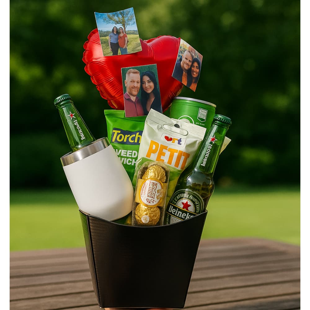 Cesta Chocolate Bebida Petiscos Presente Namorado Criativo Balão Aniversário personalizado