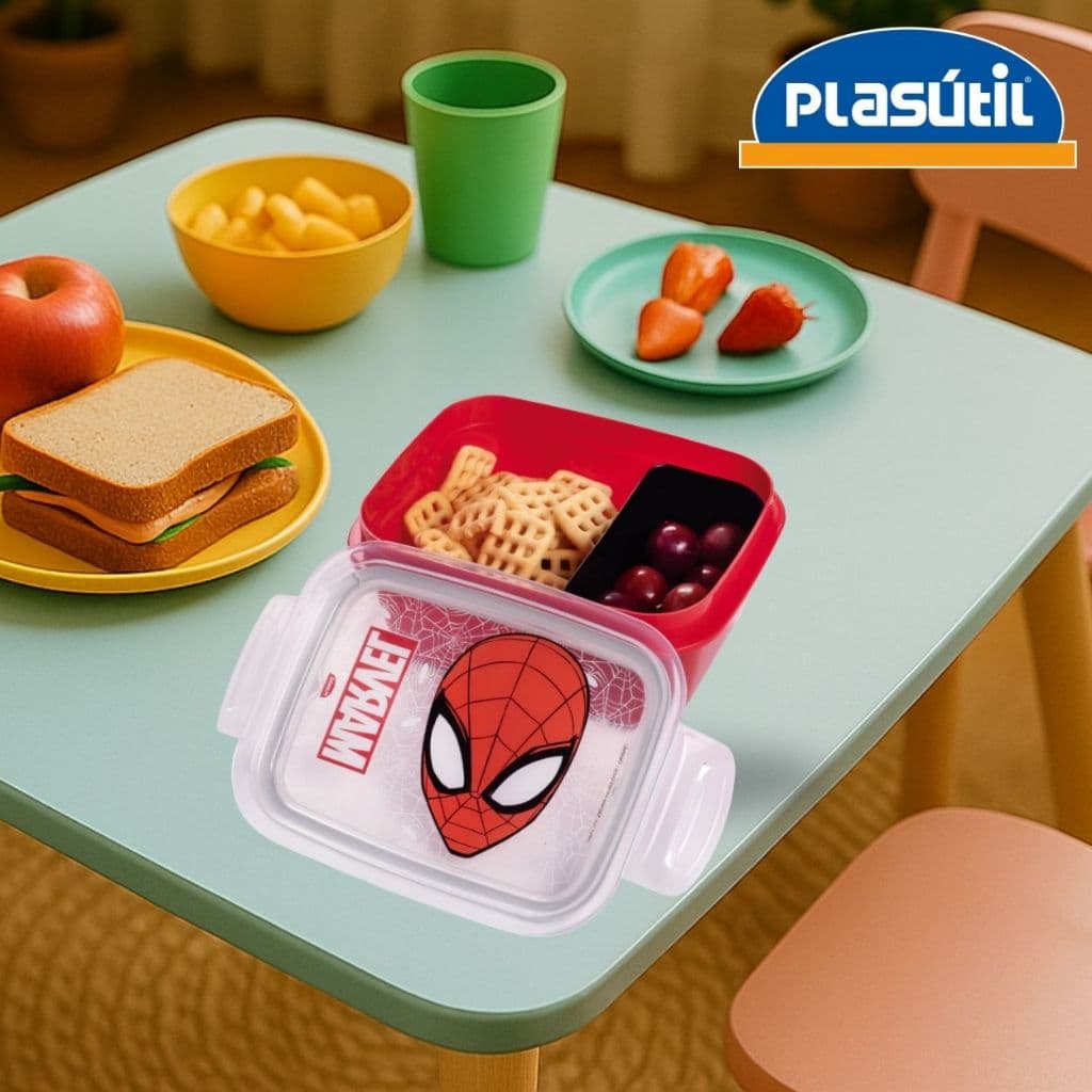 MARMITA TRAVA INFANTIL HOMEM ARANHA DISNEY  PLASUTIL 630ML HERMETICA