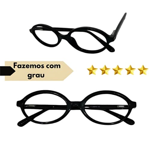 Óculos Completo Armação Feminina Tendencia 2025 Oval Preto Lentes Em Anti Reflexo Com Seu Grau
