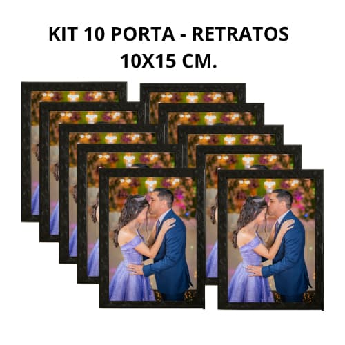 KIT 10 PORTA RETRATO 10X15 PRETO NA GRAVAÇÃO FLORAL PARA DECORACÃO COM VIDRO E HDF