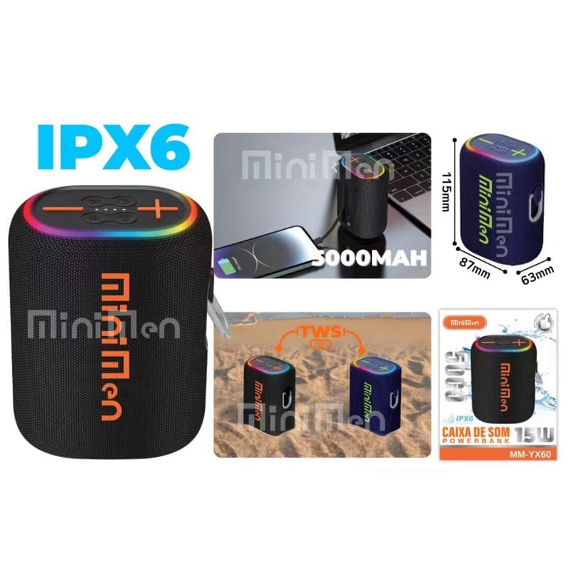 Caixa De Som rádio Bluetooth Tws Potente 25h Bateria Portátil 5000mAh Potente a prova d' água IPX6-envio rápido