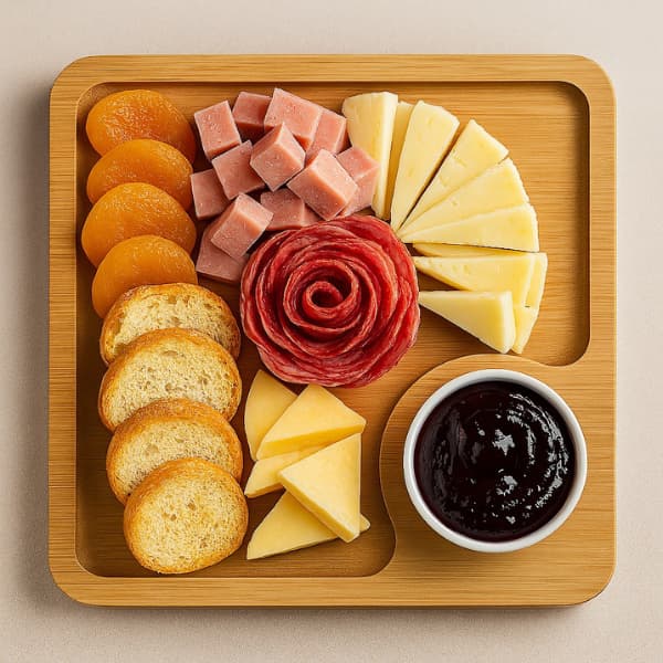 Petisqueira de Madeira 24cm Tábua de Frios Estilo Bambu Para Servir Queijos Aperitivos