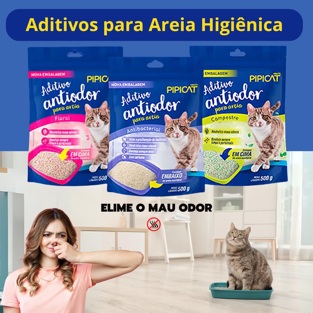 Aditivo Pipicat Antiodor para Areia Higiênica Gatos 500g