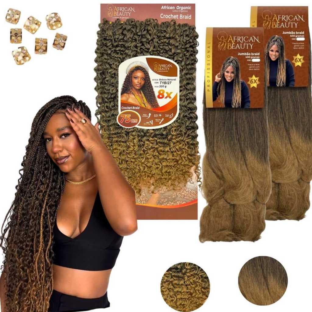 Kit 2 Jumbo African Beauty  e 1 Crochet Premium Gypsy Braids Tranças