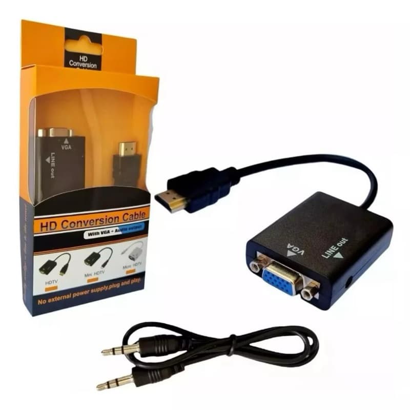 CONVERSOR ADAPTADOR HDMI-VGA COM SAÍDA P2 ÁUDIO