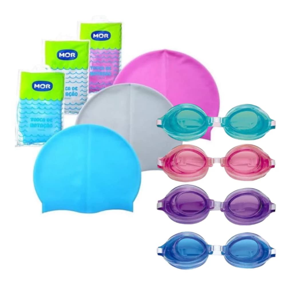 Kit Natação Touca de Silicone + Óculos de Natação Infantil Mor