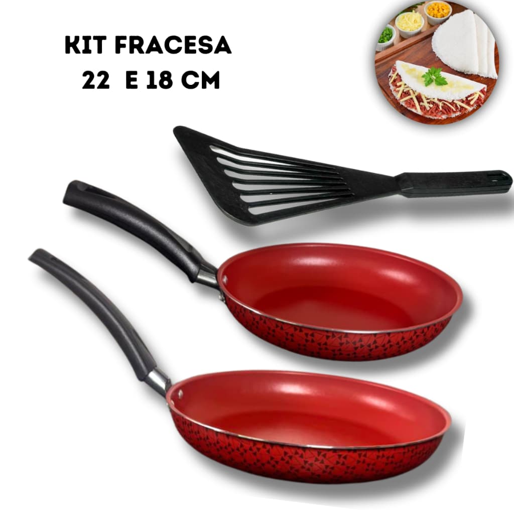 Kit frigideira francesa 18 e 22 cm + espátula de nylon