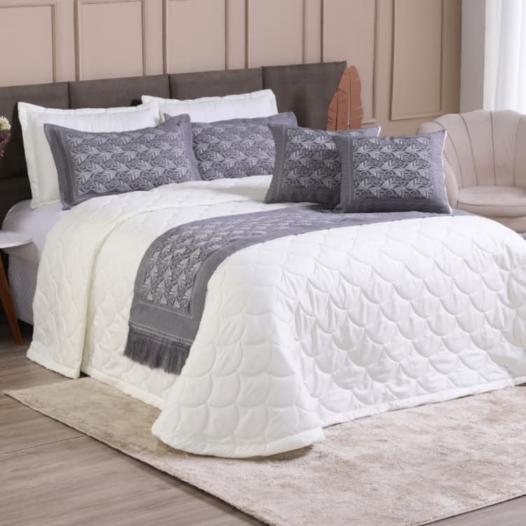 Kit Cobre Leito Colcha king 10 Peças Fiori Jacquard