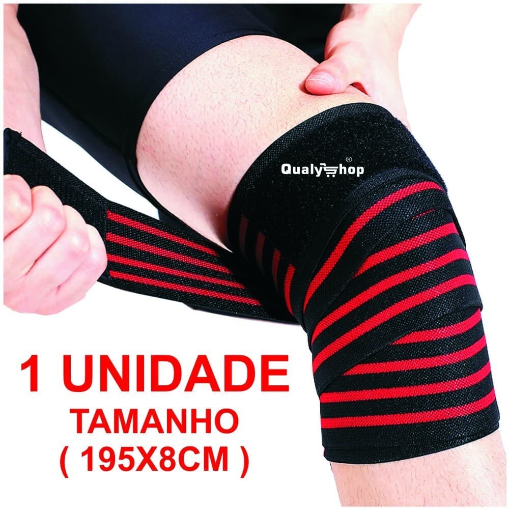 Faixa Elástica Joelheira de Compressão 195cm Agachamento Powerlifting Lpo Musculação Fitness Corrida Bike Volei Basquete