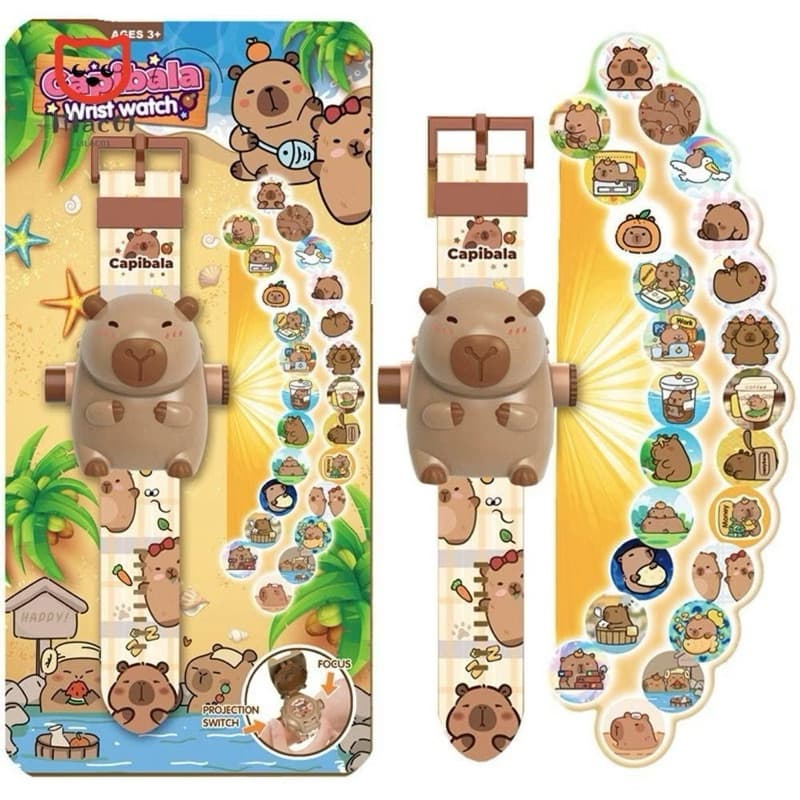 Relógio Capivara Projetor Infantil  24 Imagens Divertidas Brinquedo Educativo e Interativo Capybara Filó