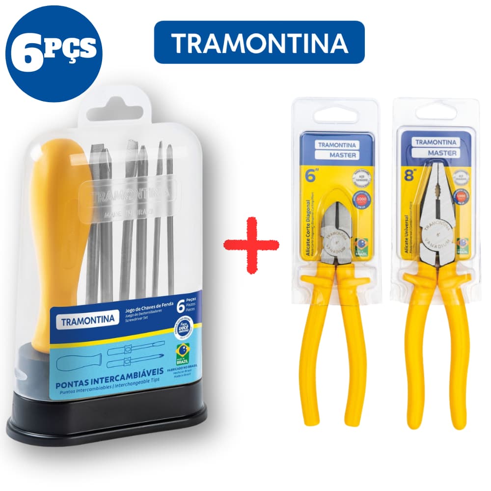 Kit Jogo De Chaves 6 Peças + Alicate Universal 8" + Alicate De Corte Diagonal 6" Tramontina Conjunto De Ferramentas
