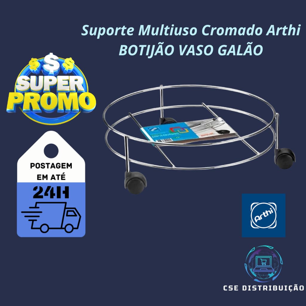 Suporte Multiuso Para Gás Botijão Vaso Galão Com Rodinha Cromado Aço Arthi ENVIO EM ATÉ 24HRS