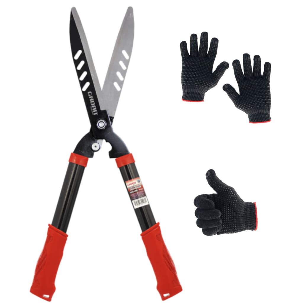 Kit Tesoura Jardinagem + Luva Pigmentada Preta - Poda 54CM Tesourão Folhas Grama Arbusto Cabo Metal