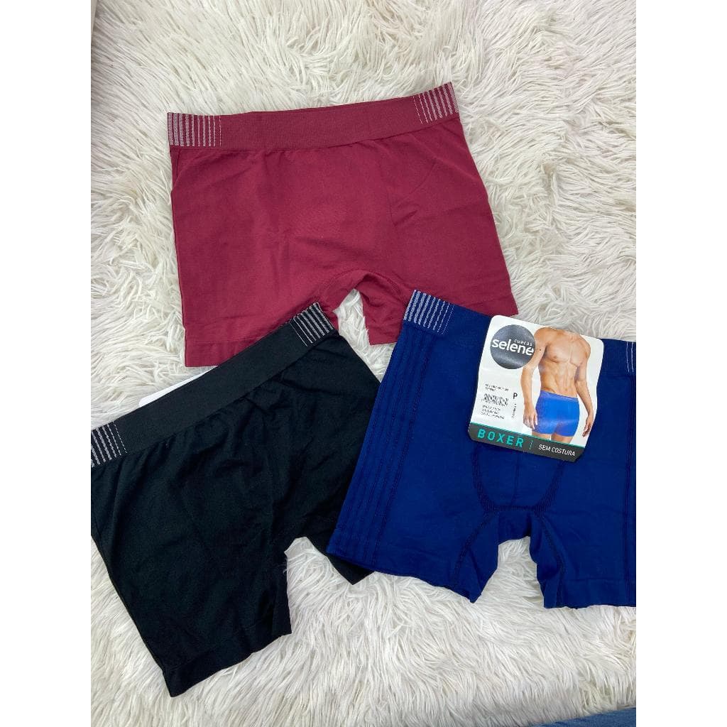 Kit 3 Cueca Selene Box Adulto Tecido de Meia Sem Costura