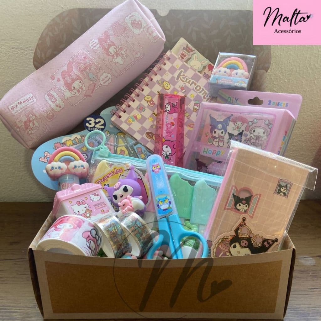 Kit Papelaria Fofa  itens Diversos Meninas Estojo Presente, kawai + canetas caderno