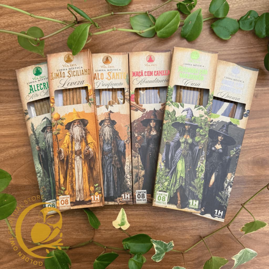 Incenso Vila Zen 8 Varetas Sem Carvão Linha Mística Meditação Bruxa Mago 7 Chakras Lavanda Alecrim