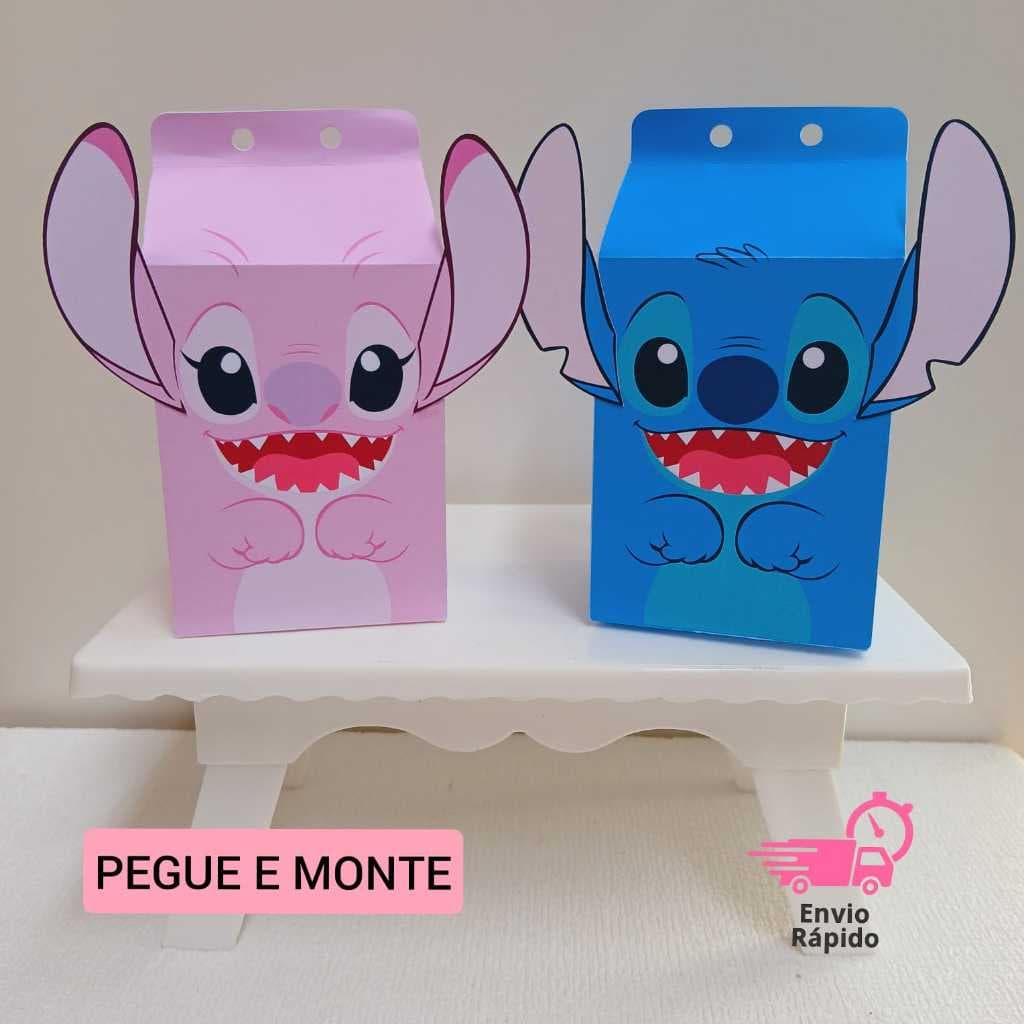 Caixinha Milk rosto Stitch e Angel - Lembrancinha de aniversário infantil - Pegue e Monte