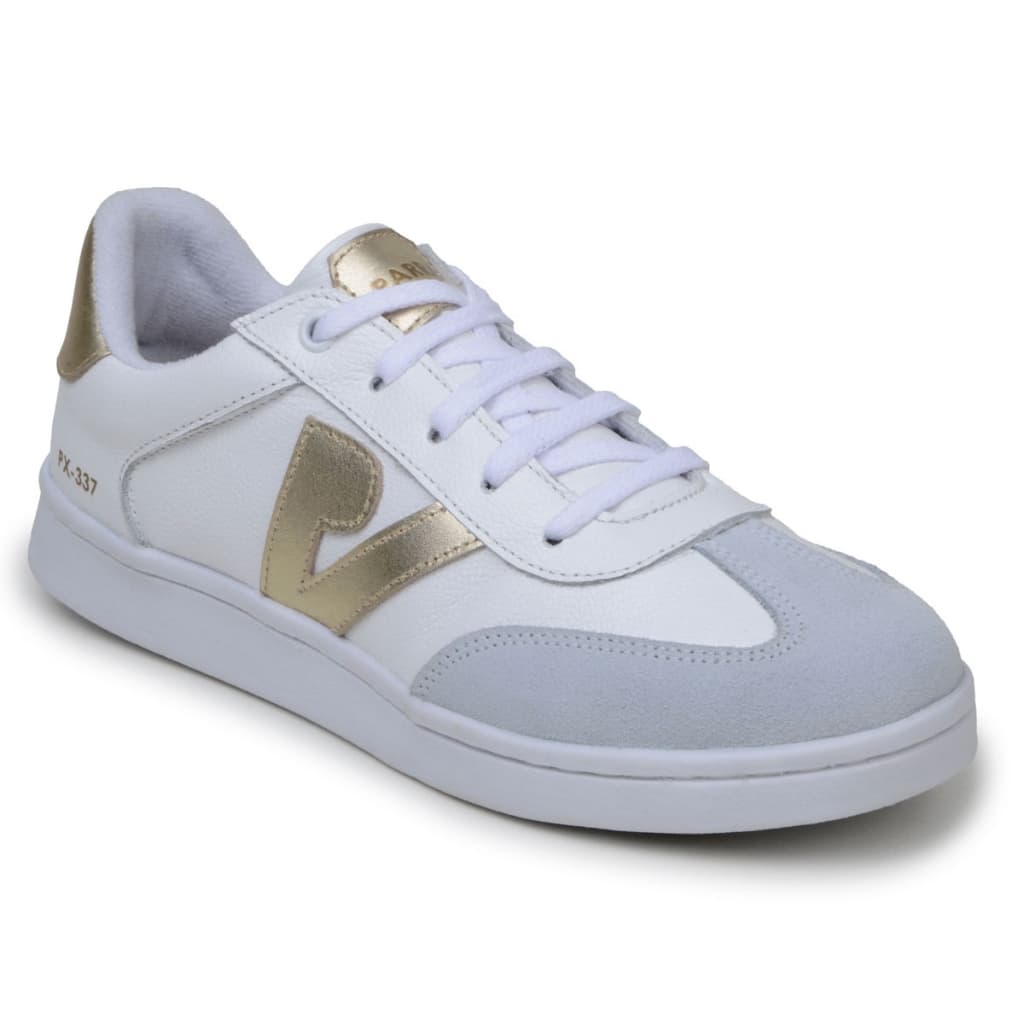 Tênis Feminino em Couro Parra Shoes Branco e Dourado