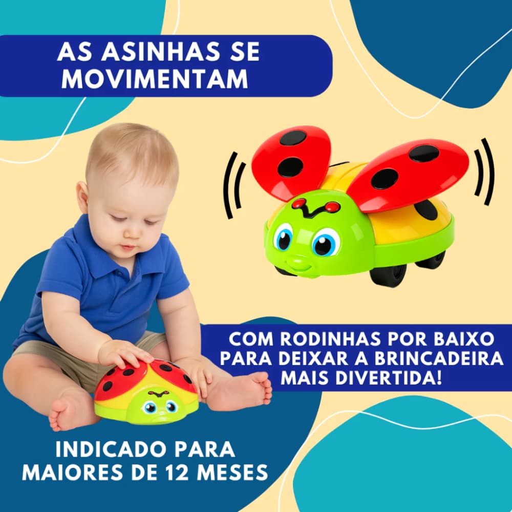 Brinquedo Educativo Infantil Joaninha Com Rodinha Interativo Bate as Asinhas