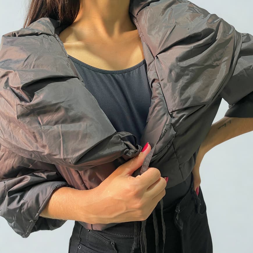 Jaqueta Cropped Puffer Feminina Bobojaco Preta Lisa