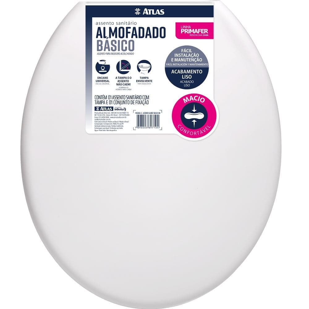 Assento Sanitário Almofadado Basico Tampa de Vaso Universal Oval Branco