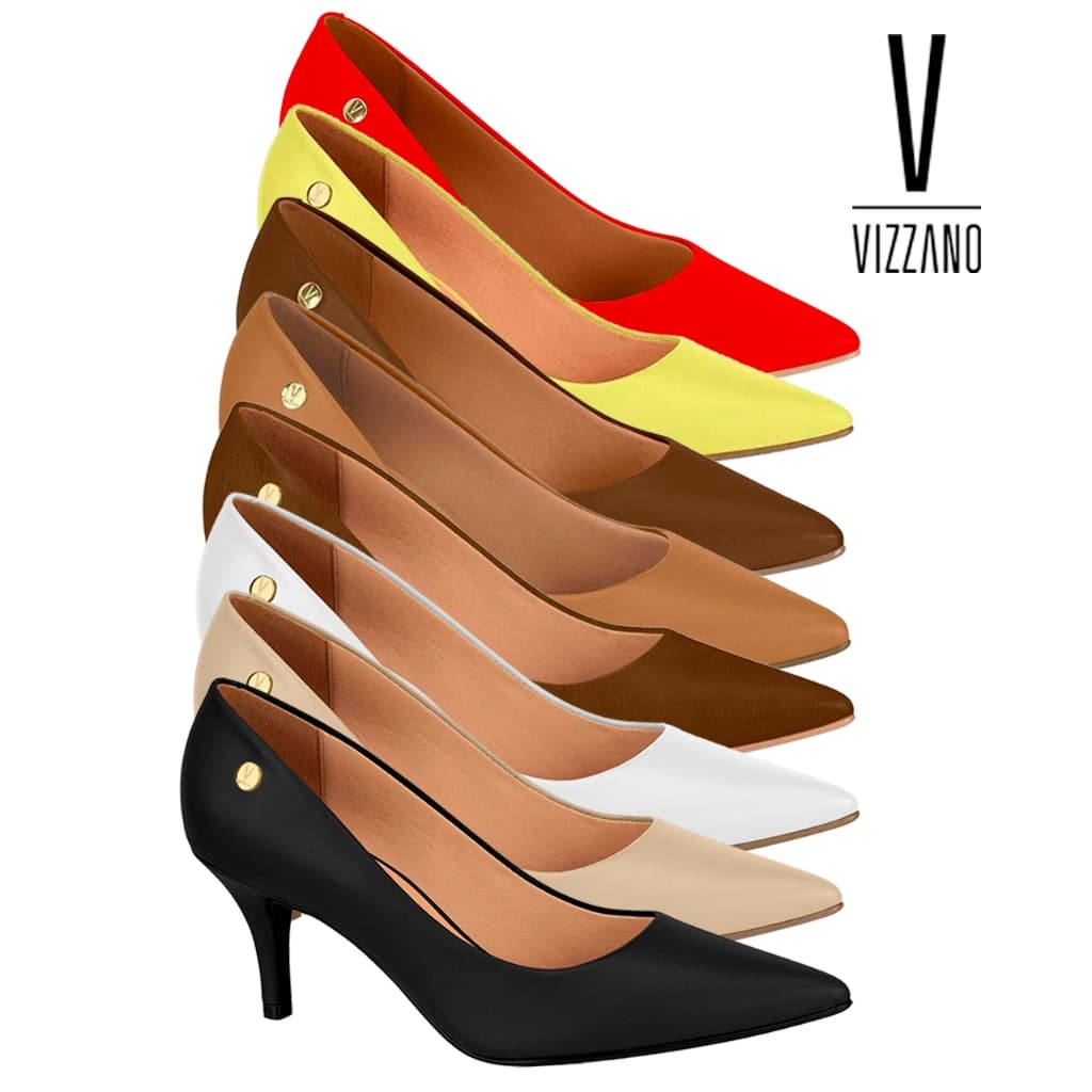 Sapato Scarpin Feminino Vizzano Salto Médio Fino Pelica Preto Bege Casual Confortável Original