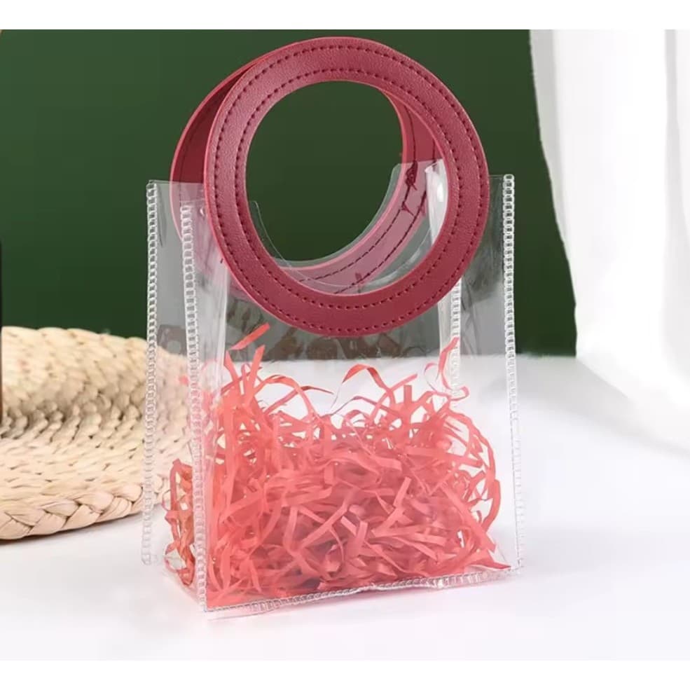 5 Sacolas Transparente PVC com Alça  de Couro