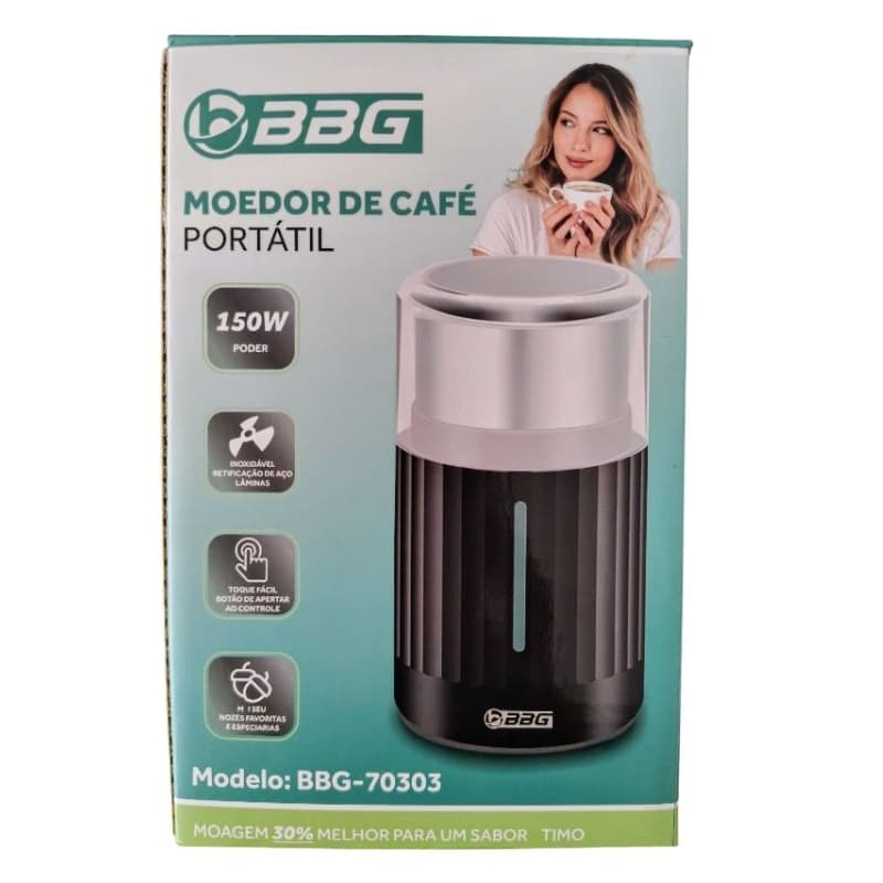 Moedor de Café e Especiarias Portátil 150W Preto com Lâminas em Aço Inoxidável 180 ML 110V