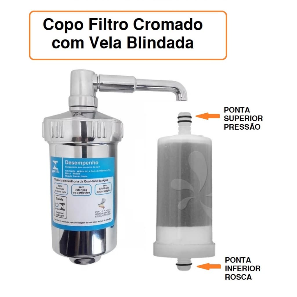 Copo Filtro Cromado ABS Com Vela de Carvão Ativado