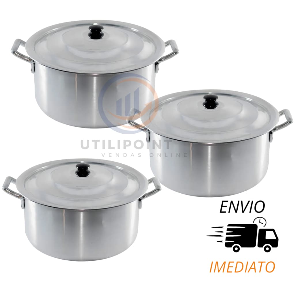 Jogo de Panela Feijoada Caldo de Alumínio 3 Peças Caçarolas aluminio grosso polido
