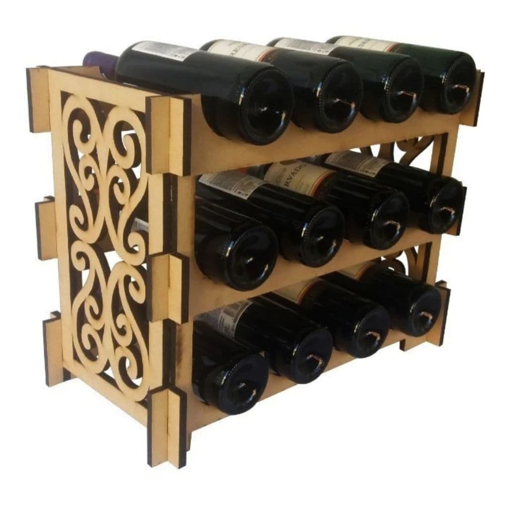 Estante Adega Madeira MDF P/12 Garrafas Rack Prateleira Garrafeiro Expositor Vinho E Espumante