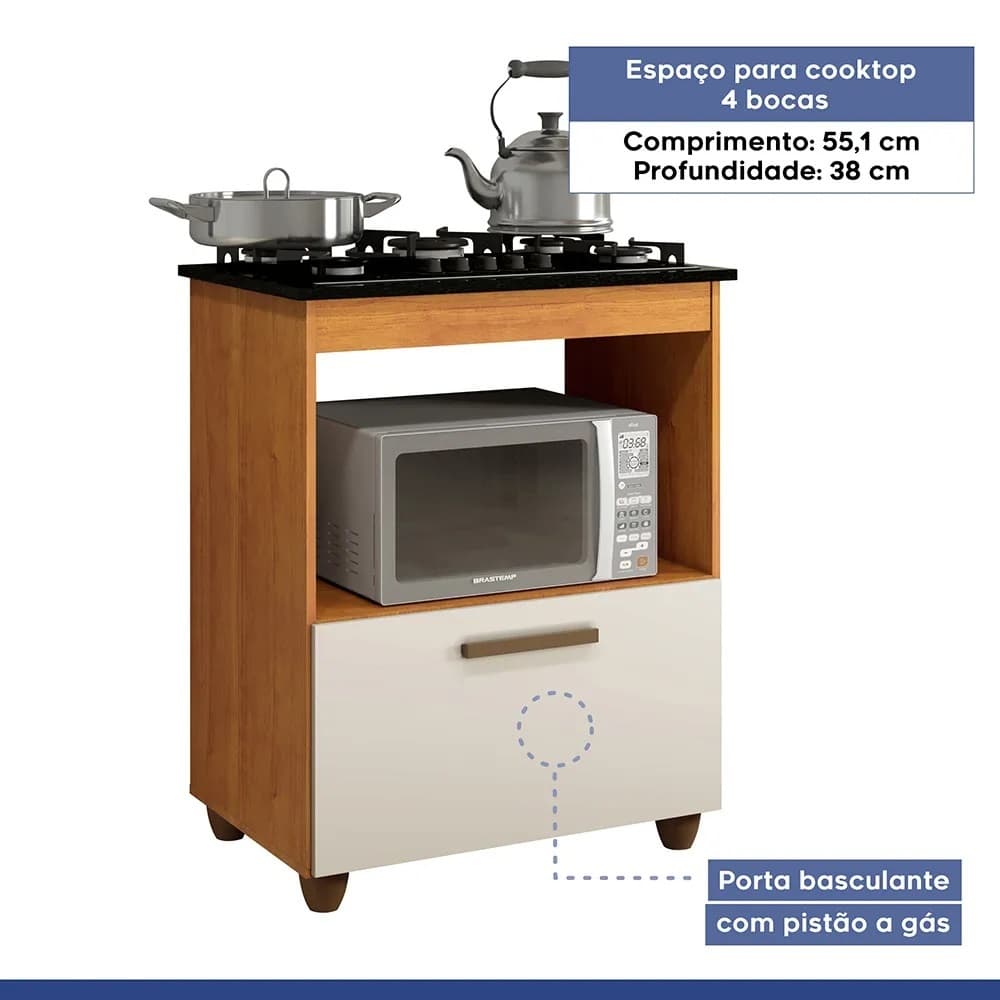 Balcão para Cooktop 4 Bocas 1 Porta Basculante Salvia