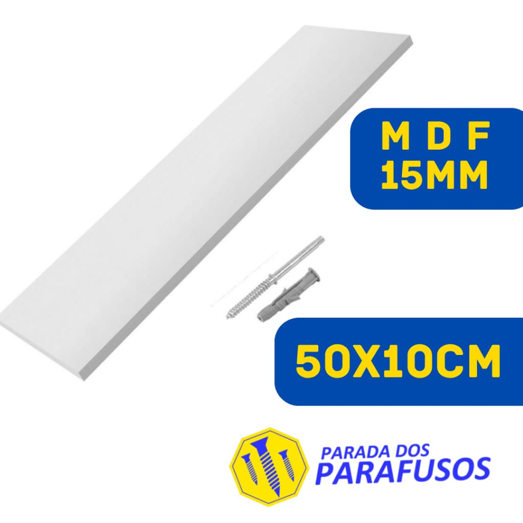 Kit 3 Prateleiras MDF Branco Lisa 50x10cm com Suporte Invisível Decoração Parede prateleira
