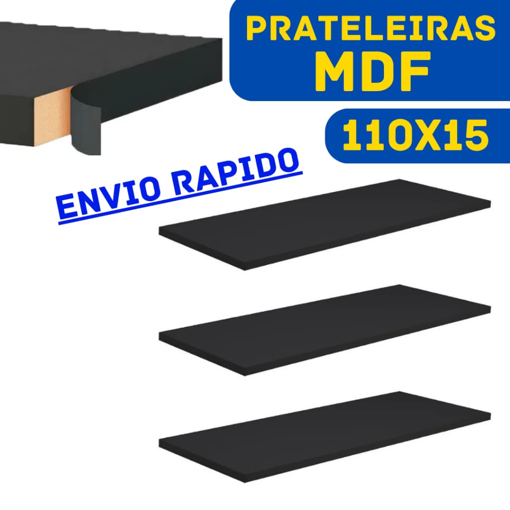 Prateleira Lisa MDF preto 110x15  – Ideal para Decoração e Organização
