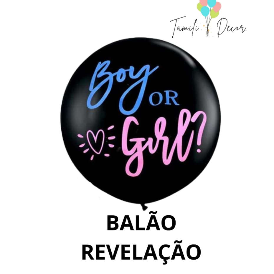 Balão Revelação Gigante 36" (90cm) Boy or Girl + Confete Rosa e Azul – Chá de Bebê