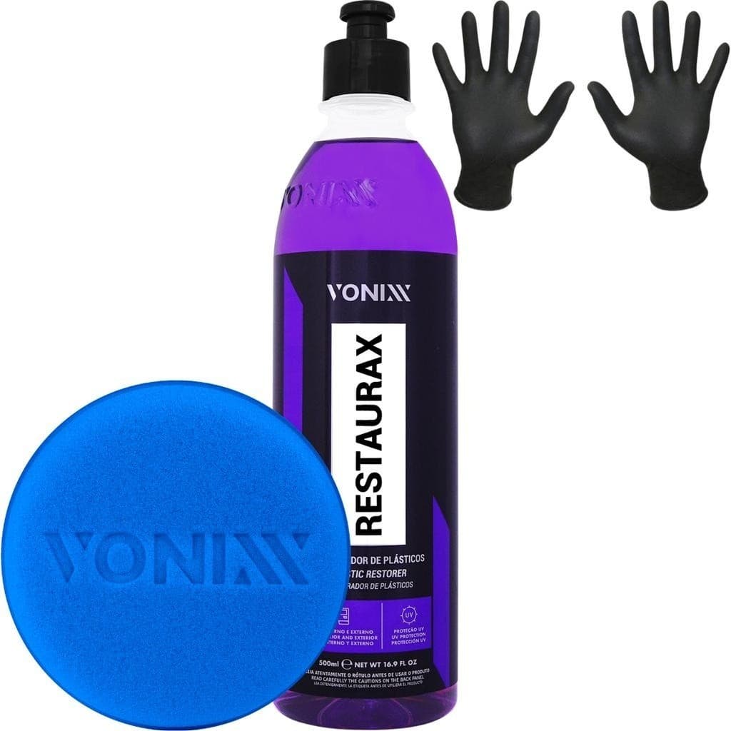 Restaurax Restaurador Plásticos Automotivo 500ML Kit Vonixx + Luva