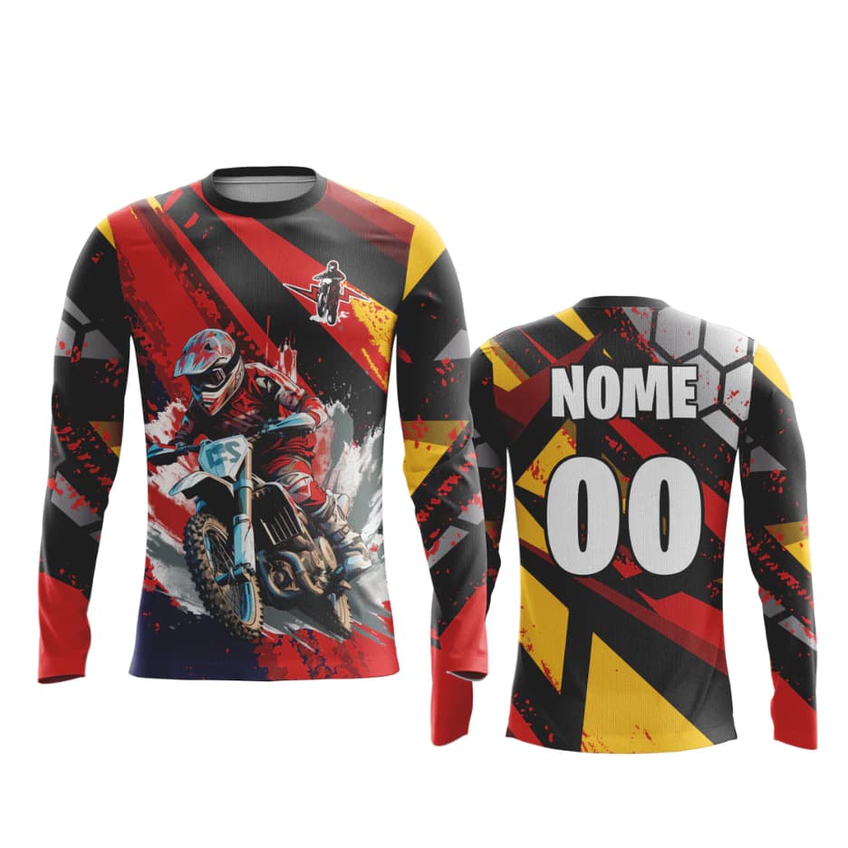 Camisa Manga Longa Motocross Proteção UV  com NOME E NÚMERO PERSONALIZADO- preta, azul, verde, vermelha, laranja e rosa