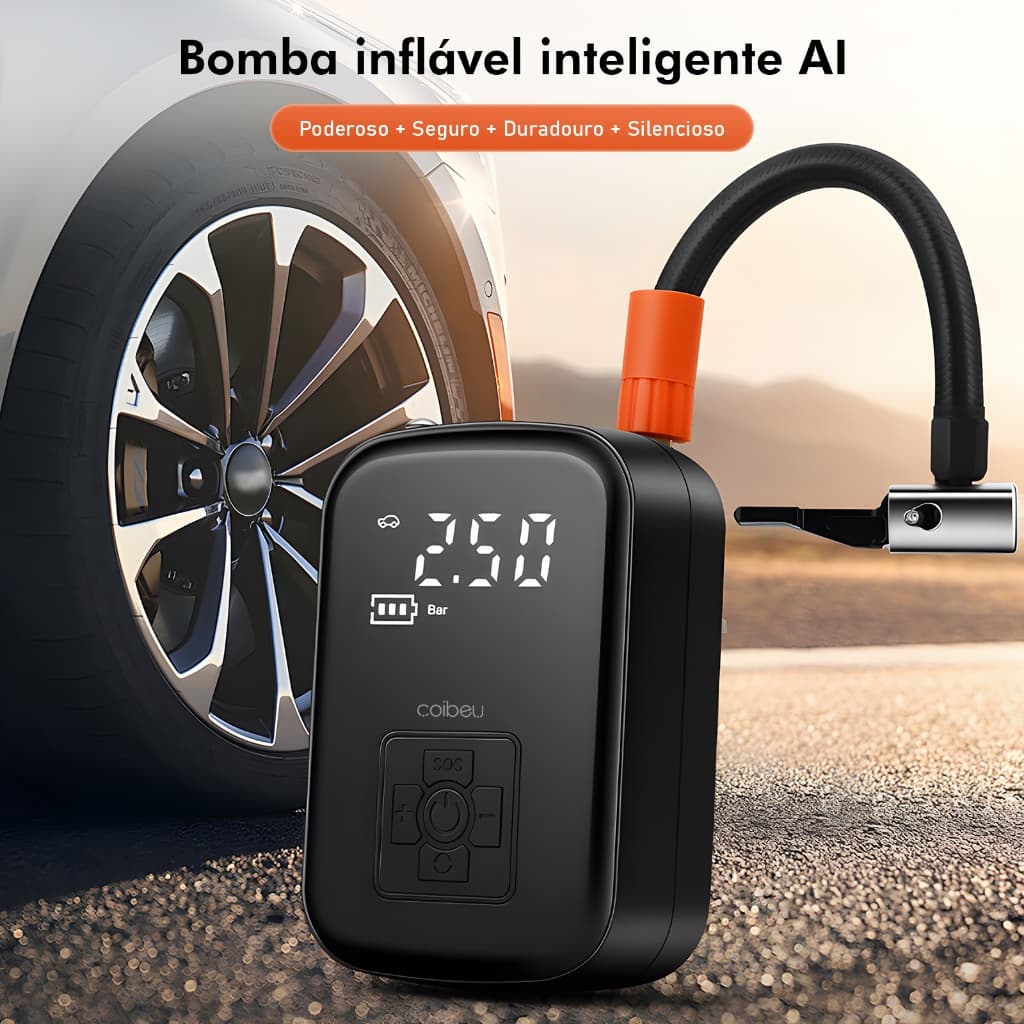 COIBEU Compressor de Ar Portátil Automático para Carro Moto e Bike USB-C/12V Precisão Digital 150PSI
