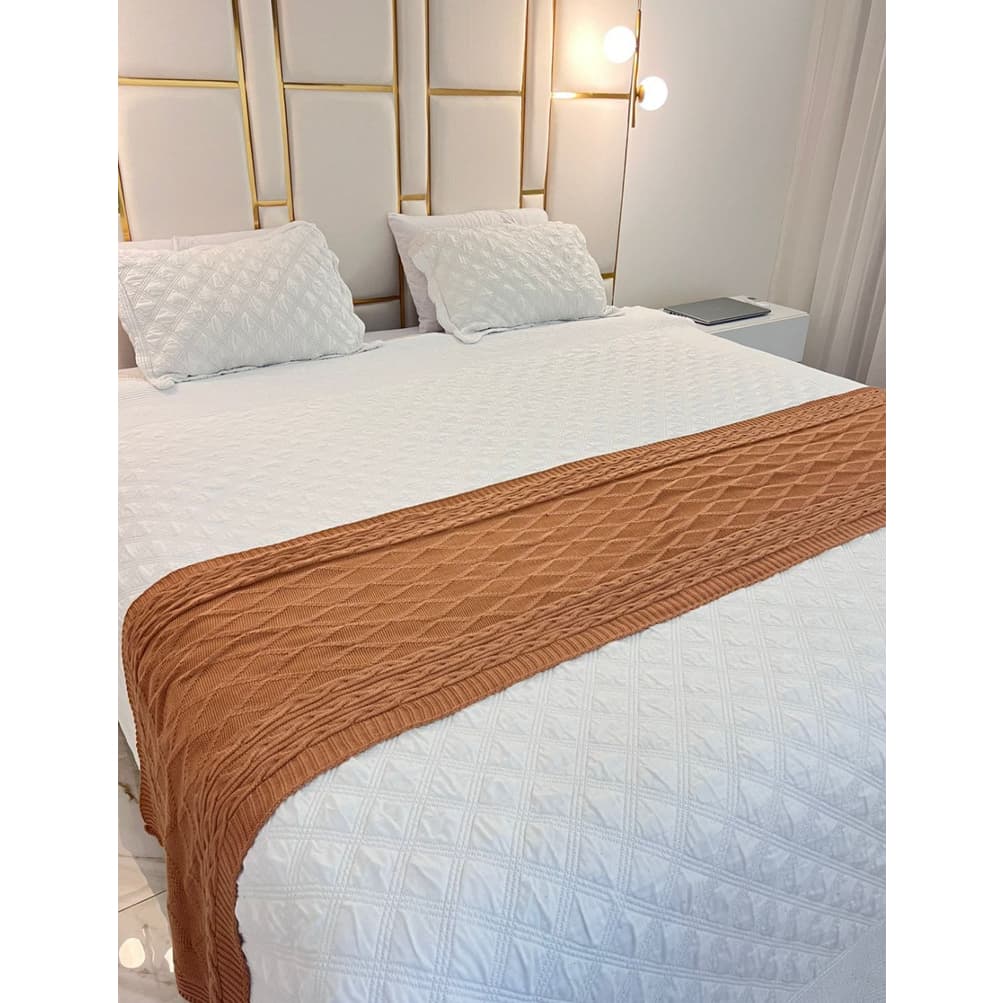 Peseira Tricot Manta Cama Casal Queen King Decoração Elegante Sala Quarto Charmilly Tricot